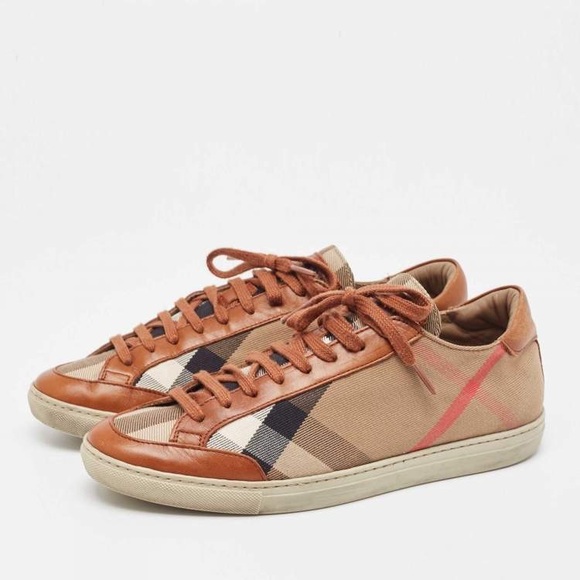 Burberry Tan and Brown Classic Canvas Check Sneakers size 9.5 or 40 - Picture 1 of 11